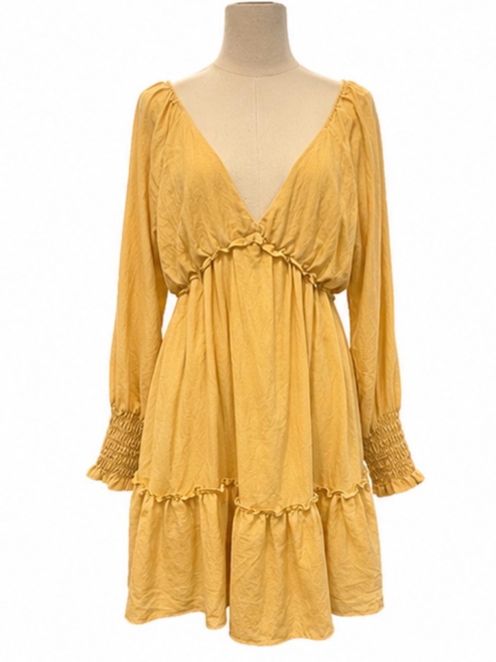Lulus Creative Idea Light Yellow Ruffled Long Sleeve Mini Dress Size Large